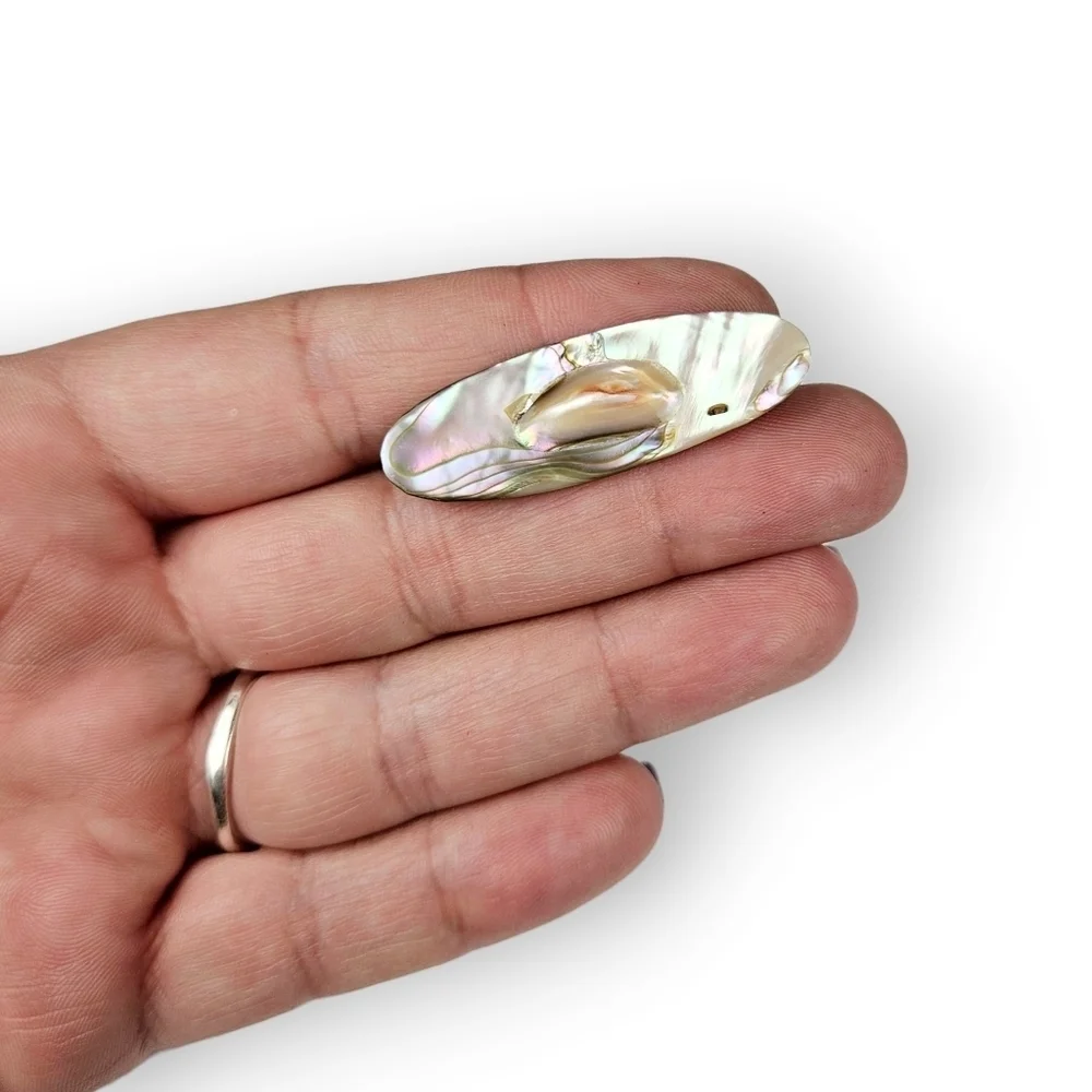 Antique Blister Pearl Brooch Iridescent Abalone Shell Oval Victorian 1800s FLAW